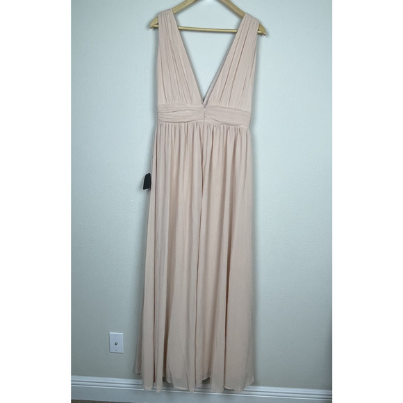 Lulu's Pale Peach Chiffon Formal Gown Size L NWT Double V-Neck Goddess Dress - Picture 7 of 8